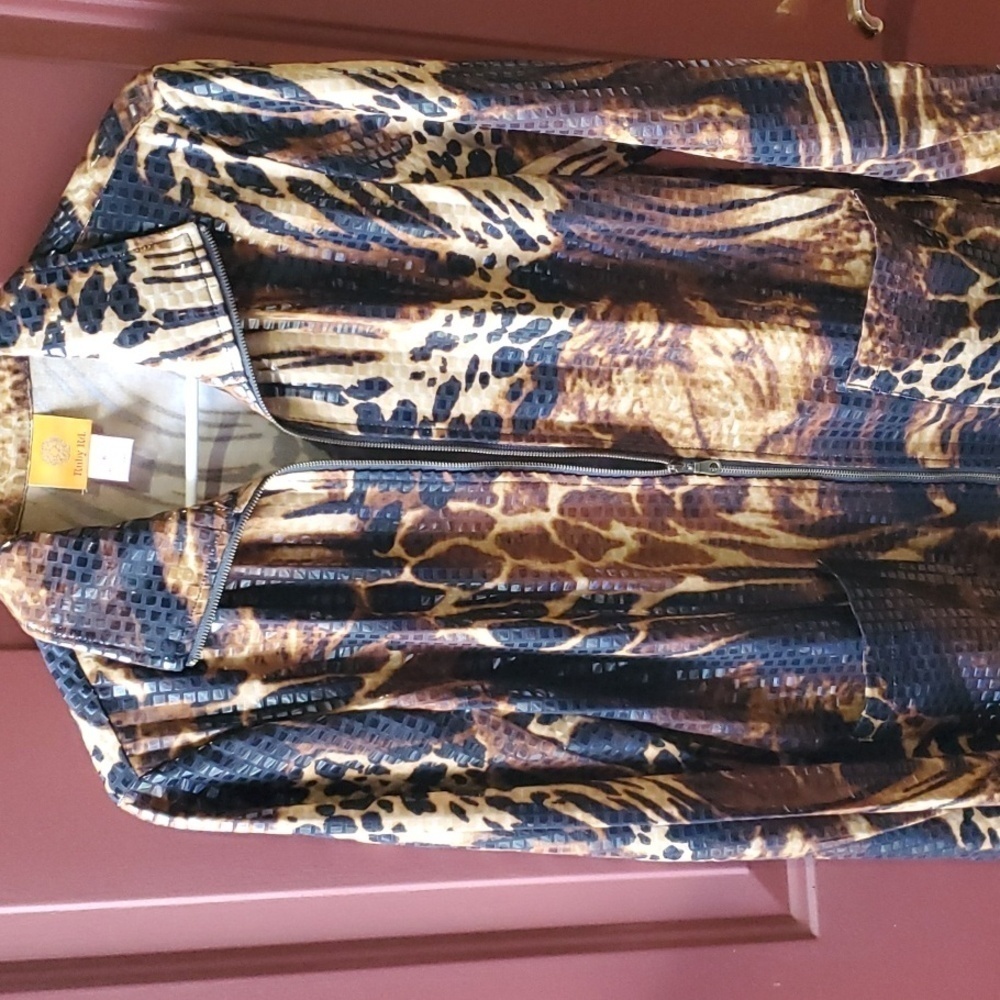 Ruby Rd Animal Print Sequined Full Zip Jacket Siz… - image 1